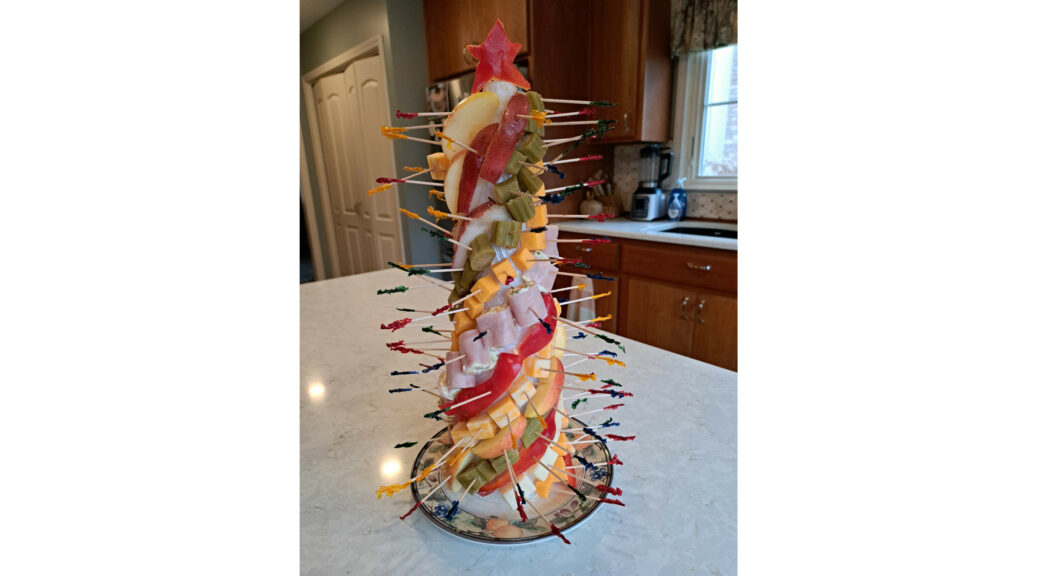 charcuterie tree on kitchen counter